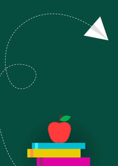 Green school board banner with books and apple