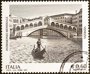 Papier Peint photo autocollant Pont du Rialto Canal de Venise sur timbre-poste italien