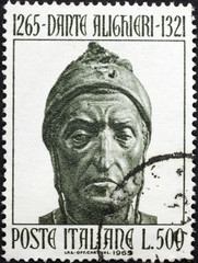 Head of Dante Alighieri on italian postage stamp