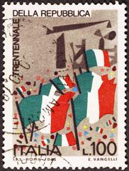 Italian flags on postage stamp