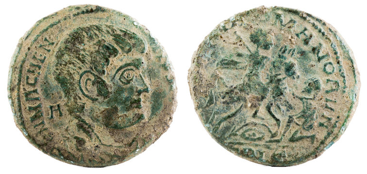 Ancient Roman copper coin of Emperor Magnentius.