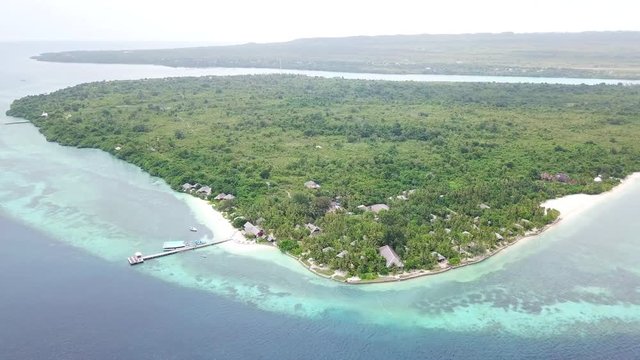Aerial View of Tropical Island, Reef, and Resort in Wakatobi