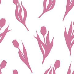 Fototapeta premium Tulip spring flower silhouette pink seamless pattern texture background wallpaper vector