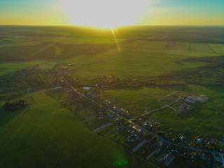 view from the height of the cottage village at sunset Russia