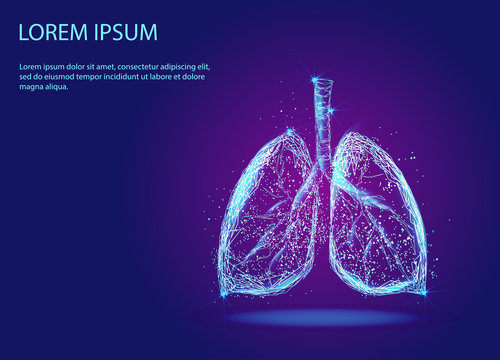 Abstract image of human lungs in the form of a starry sky or space, consisting of points, lines and shapes in the form of planets, stars and the Universe. Low poly vector