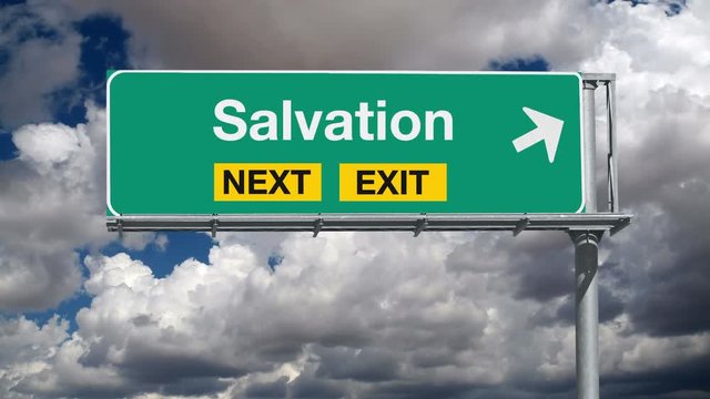 Salvation Next Exit Highway Sign with Time Lapse Clouds