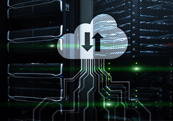 CLoud server and computing, data storage and processing. Internet and technology concept.