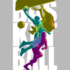 Bright Basketball players silhouettes with Colour Channel overlaping  sport illustration