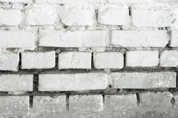 White Brick Wall Texture. White Background. Old Masonry Brickwork Painted on White
