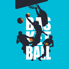 Basketball players silhouettes with text integration sport illustration