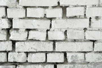 White Brick Wall Texture. White Background. Old Masonry Brickwork Painted on White