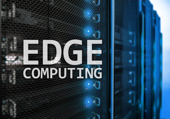 EDGE computing, internet and modern technology concept on modern server room background.