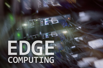 EDGE computing, internet and modern technology concept on modern server room background.