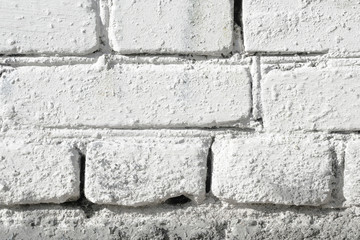 White Brick Wall Texture. White Background. Old Masonry Brickwork Painted on White