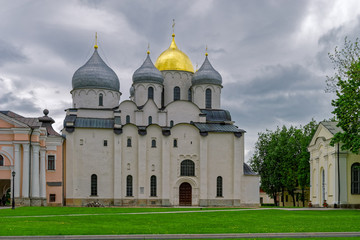 Fototapeta na wymiar The Cathedral of St. Sophia The Wisdom Of God in the Kremlin in Veliky Novgorod, Russia.