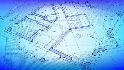 vector architectural plan - abstract architectural blueprint of a modern residential building / technology, industry, business concept illustration: real estate, building, construction & architecture
