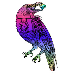 Colorful vector illustration of Raven. Steampunk design. - 210886755
