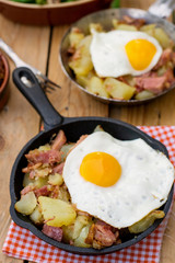 Swedish potato hash with meat and egg Pyttipanna