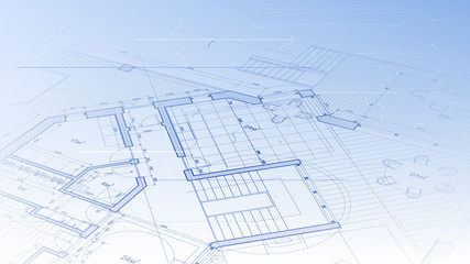 vector architectural plan - abstract architectural blueprint of a modern residential building / technology, industry, business concept illustration: real estate, building, construction & architecture