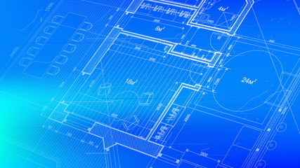 vector architectural plan - abstract architectural blueprint of a modern residential building / technology, industry, business concept illustration: real estate, building, construction & architecture