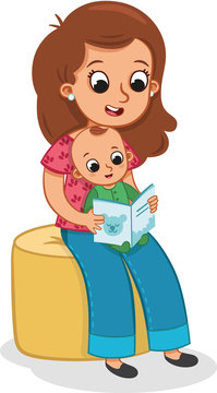 recommend clip art: A mother reads a story to her baby. Vector illustration.