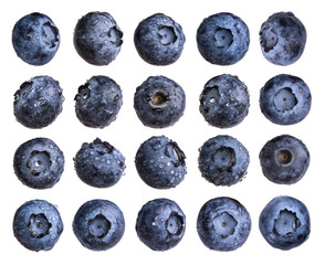 Big set of fresh blueberry with water drops isolated on white background. © Ludaiv