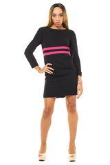 Young african woman in sexy black dress