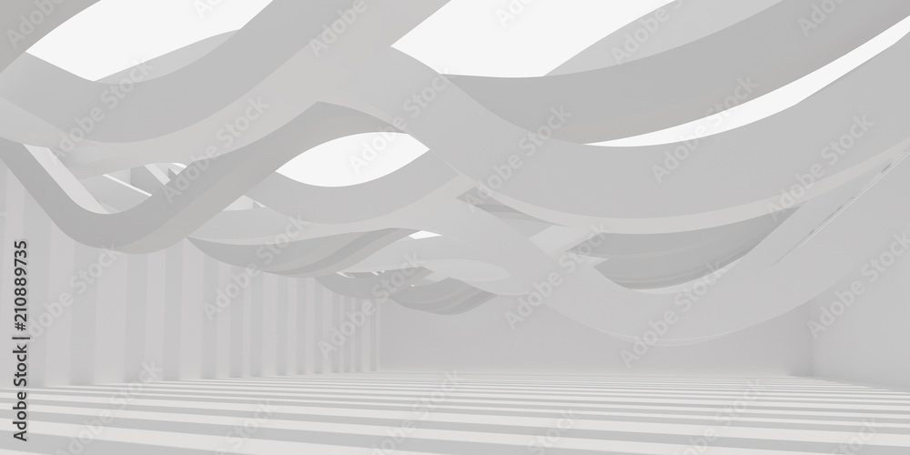 Aufkleber 3d stimulate of white interior space and curve line with sun light cast the shadow on the wall and f
