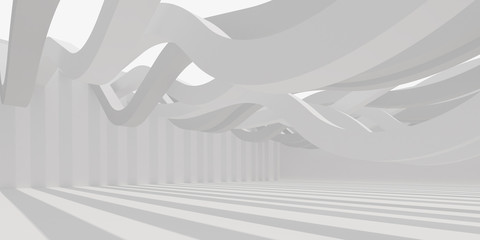 3D stimulate of white interior space and curve line with sun light cast the shadow on the wall and floor,Perspective of minimal design architecture,3d rendering	