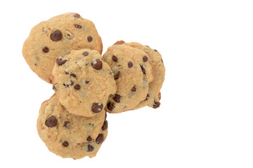homemade baked chocolate chip cookies isolated white background