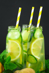Sassy water. Fresh cool water with cucumber, lemon, ginger and mint. Detox and weight loss.