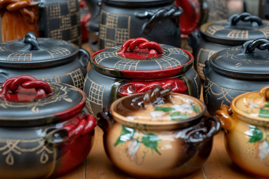 Handmade Latvian National Ceramics. Close-up photograph.