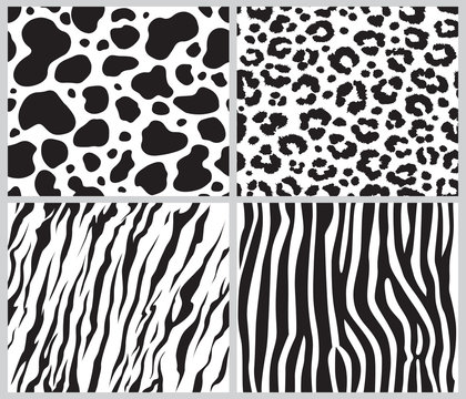 animal skin seamless pattern set, vector illustration with african animals pattern wild animal tiger, zebra, giraffe, cheetah