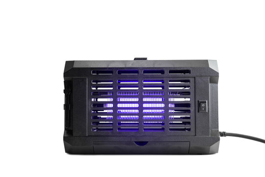 Big Ultraviolet Lamp Insect Killer Device With Violet Glow On Isolated White Background