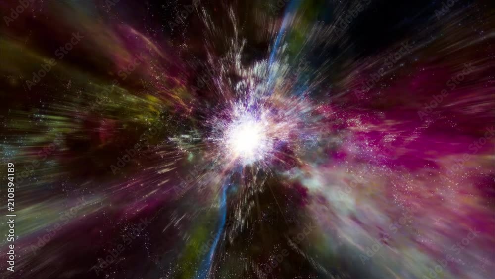 Canvas Prints traveling through star fields in space as a supernova bursts light (loop).