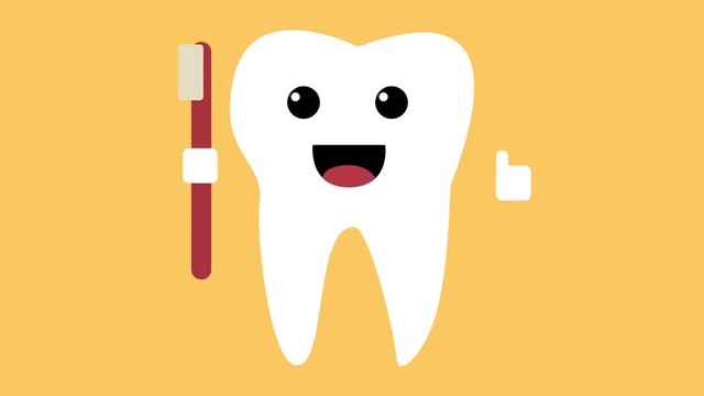 Cartoon dancing happy tooth icon, healthy teeth concept loop orange background