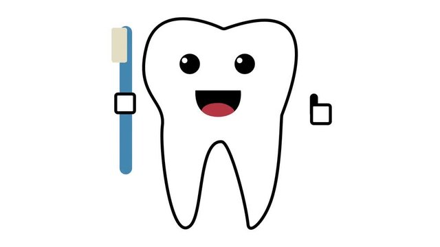 Cartoon dancing happy tooth icon, healthy teeth concept loop