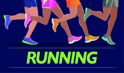 Vector Running feet of a massive marathon run start silhouette design template banner website
