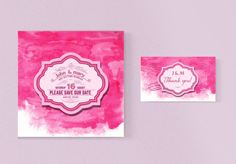 Pink Watercolor Wedding Invitation Set