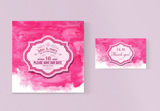 Pink Watercolor Wedding Invitation Set