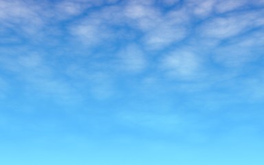 The bright sky in the morning. Blue sky background with white clouds. Cumulus white clouds in the clear blue sky. 3D illustration
