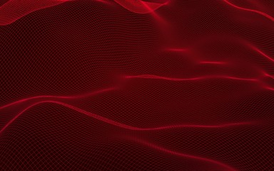 Abstract landscape on a red background. Cyberspace grid. Hi-tech network. . 3D illustration