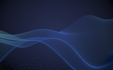 Abstract landscape on a blue background. Cyberspace grid. Hi-tech network. 3d technology illustration. 3D illustration