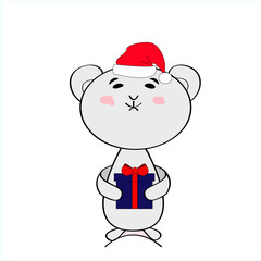 Bear in Santa Claus hat and with a gift