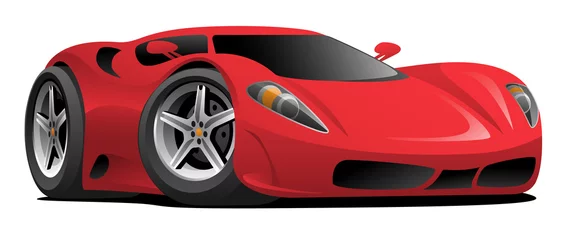 Foto op Aluminium Rode Europese stijl sportwagen Cartoon geïsoleerde vectorillustratie, klassieke styling, koele lage stand © hobrath