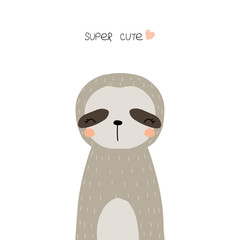Cute little sloth. Kids fashion print. Vector hand drawn illustration.