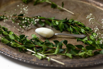 Spoonful of Coconut Oil on Vintage Tray
