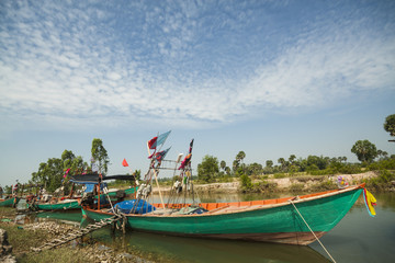 Fishing boat in Cambodia, Asia - beautiful expanded wide angle view