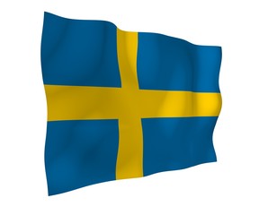 The flag of Sweden. Official state symbol of the Kingdom of Sweden. A blue field with a yellow Scandinavian cross that extends to the edges of the flag. 3d illustration