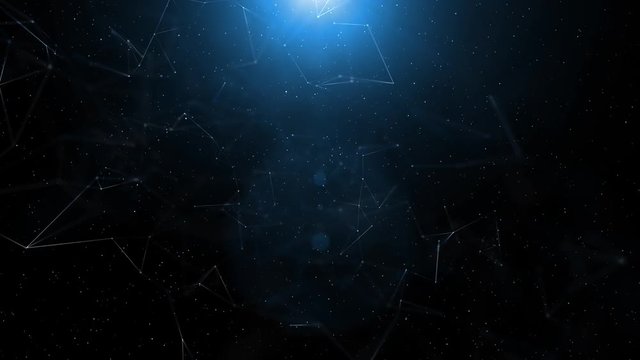 Futuristic deep space travel with lines and dots background. Slow motion.